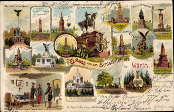 Chromo-Litho Woerth Wörth an der Sauer Bas Rhin, German Army Monument, French Army Monument