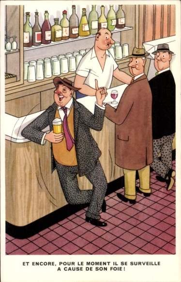 Artist Postcard Drunk Man at the Bar, Humor