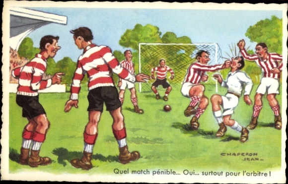 Artist Postcard Chaperon, Jean, football players in a fight