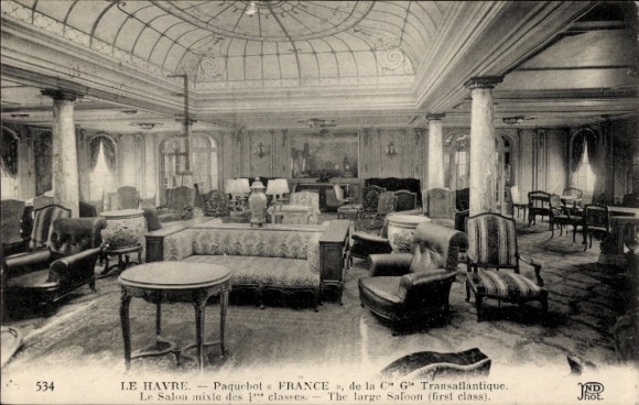 Ak Passagierschiff France, CGT, Gemischter Salon der 1. Klasse