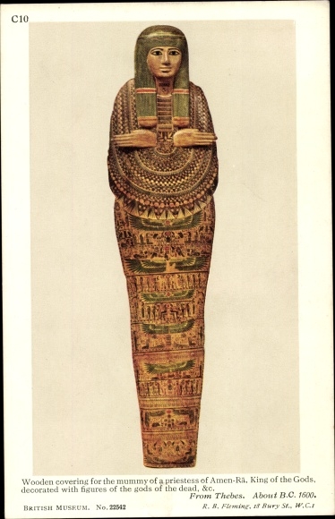 KP Teby Egipt, British Museum no. 22542, pokrycie drewniane, mumia kapłanki Amen Ra