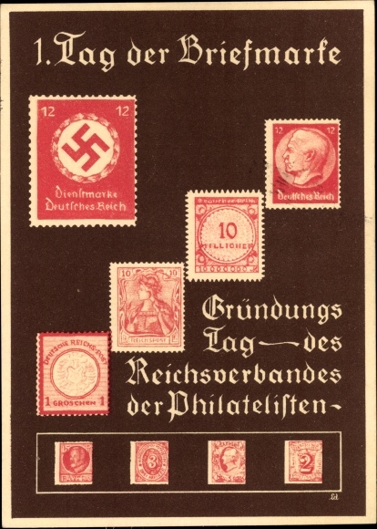 Stamps Postcard 1. Day of the stamp, founding day of the Reich Association of Philatelists