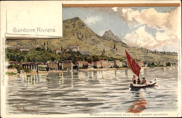 Artist Chromo-Litho Strützel, O., Gardone Riviera Lombardia, Segelpartie
