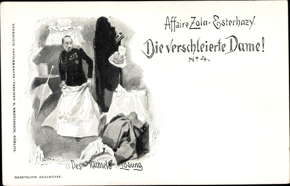 Judaika Artist Postcard Dreyfus Affair, Zola Esterhazy, The Veiled Lady No. 4