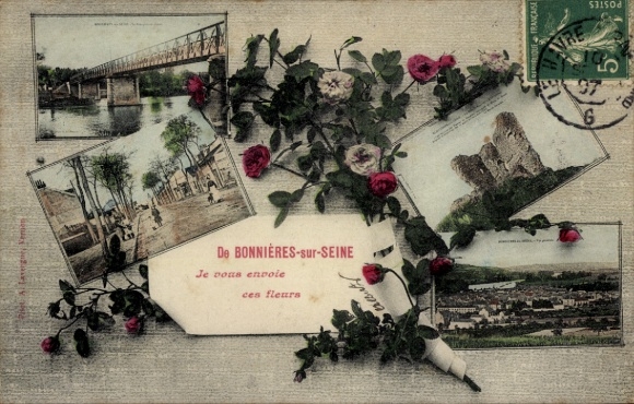 Postcard Bonnières sur Seine Yvelines, bridges and detailed views