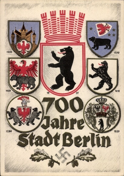 Coat of arms Postcard Berlin, 700th anniversary, city coat of arms since 1253 to 1937, Berlin bear