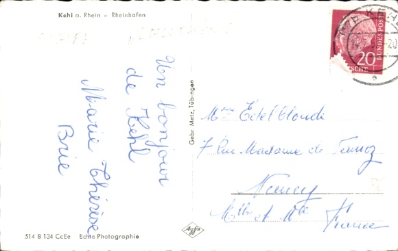 Postcard Kehl am Rhein, Rhine harbor, steamer