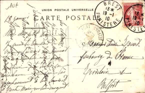 KP Brest Finistère, park z ludźmi, dziećmi, drzewami, ubraniami, XIX w.