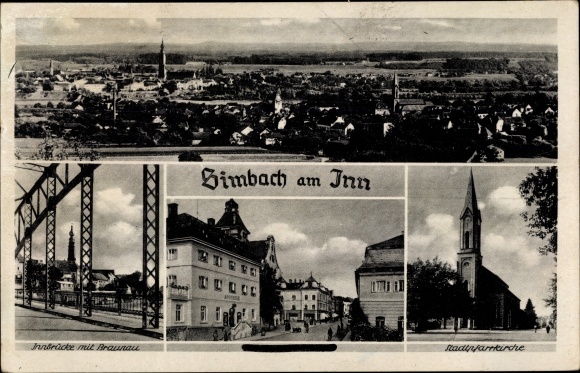 PC Simbach am Inn Lower Bavaria, parish church, Inn bridge, view of the town