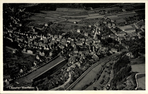 Ak Kunst Wittgenstein Bad Laasphe in Westfalen, luchtfoto, rustig landschap, kleine stad, Ty