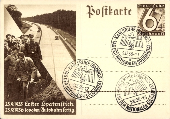 Ganzsachen Ak Adolf Hitler, Bau der Reichs-Autobahn, Erster Spatenstich 23.9.1933