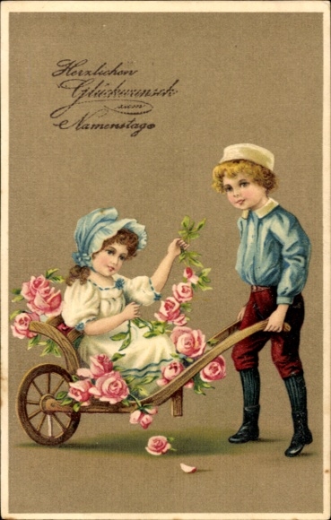 Postcard Congratulations Name Day, Children, Roses