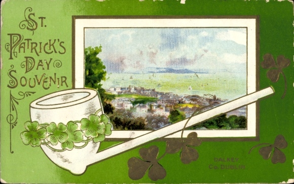 KP Dalkey Irlandia, Wesołego Dnia Świętego Patryka, fajka, koniczyna na szczęście