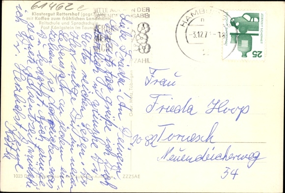 Postcard Rettershof Kelkheim Taunus, monastery estate, coffee for the happy farmer, exterior view, riding school