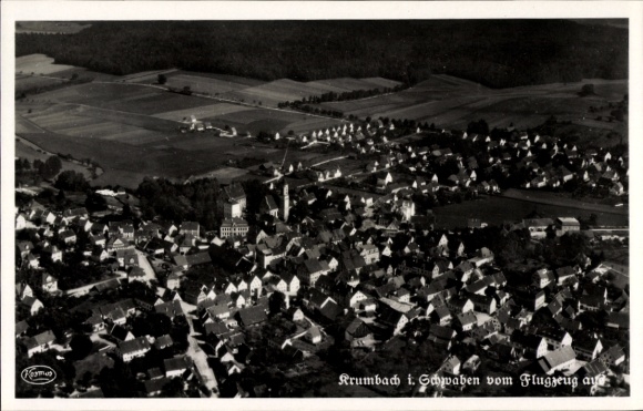 Postcard Krumbach Swabia, aerial photograph