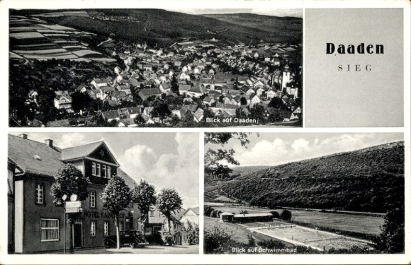 Postcard Daaden in the Westerwald, general view, swimming pool, Hotel Kaiserhof