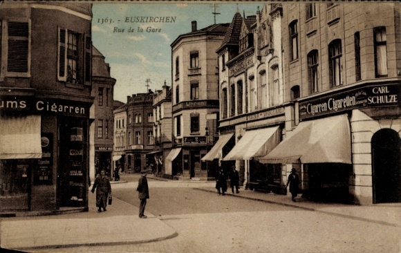 Postcard Euskirchen North Rhine Westphalia, Rue de la Gare, shops, people on the street