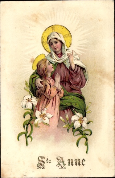 Embossed Chromo-Litho Sainte Anne, Saints, Lilies
