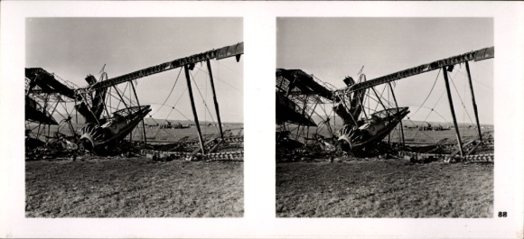 Stereo image photo Flying and Winning No. 88, Greek aircraft destroyed by German hits