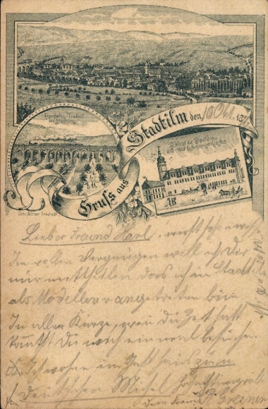 Litho Stadtilm in Thüringen, Panorama, Viadukt, Schloss