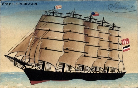 opluchting Ak vijfmaster volschip Pruisen, zeilschip