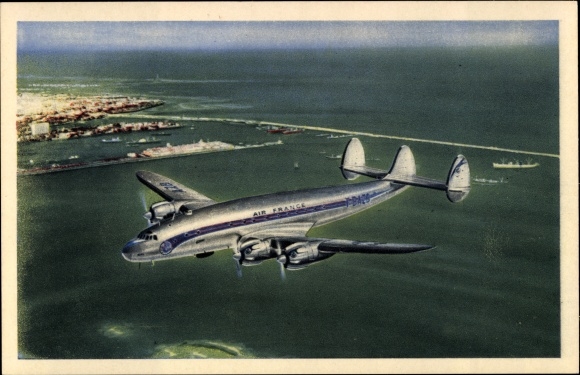 Postcard French passenger plane, Air France, Lockheed Constellation