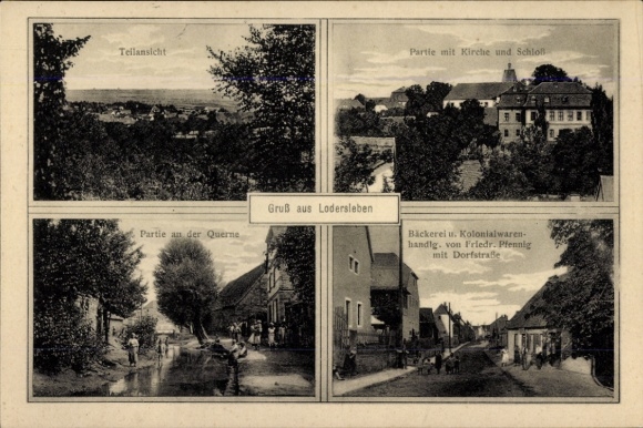 Ak Lodersleben Querfurt im Saalekreis, Tellansicht, Partie mit Kirche und Schloss, Partie an der 
