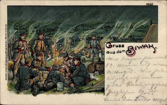Litho Gruß aus dem Biwak, Soldaten