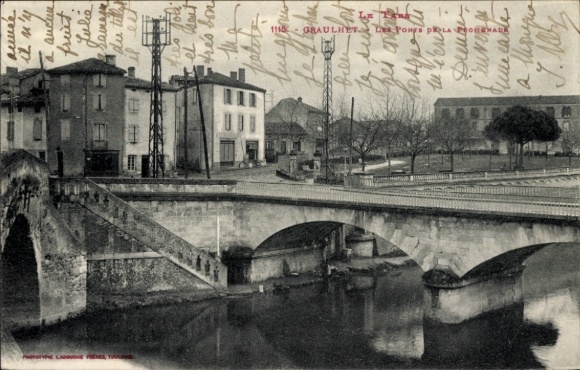 Postcard Graulhet Tarn, bridge, promenade