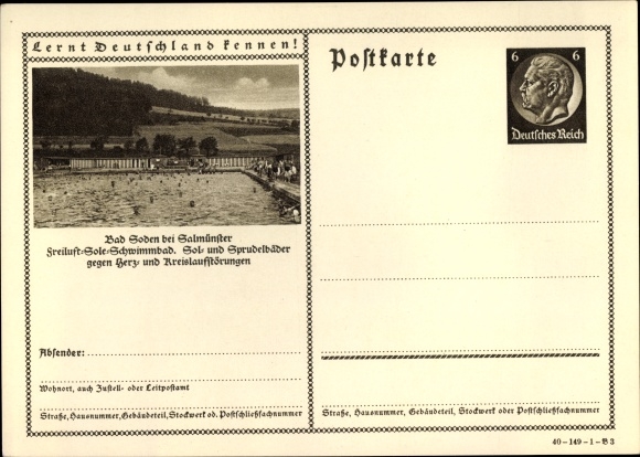 Briefkaart ansichtkaart Bad Soden Salmünster in Hessen, pekelzwembad in de open lucht