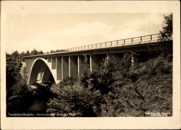 Postcard Hermsdorf in Thuringia, Teufelstal Bridge