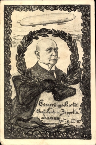 Artysta KP Ferdinand Graf von Zeppelin, karta żałobna 1917