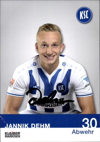 Autogrammkarte Fußballer Jannik Dehm, Karlsruher SC, Autogramm