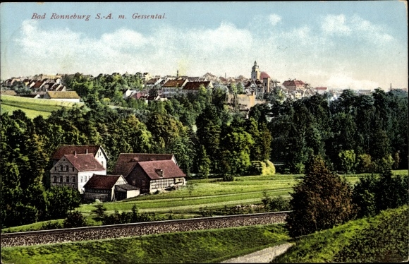 Ak Ronneburg in Thüringen, uitzicht op de stad met Gessental