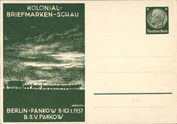 Postwaardekaart Berlijn Pankow, koloniale postzegelshow 1937
