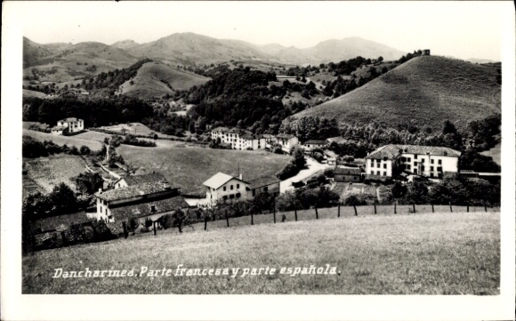 Postcard Dancharinea Dantxarinea Navarra, French part and Spanish part
