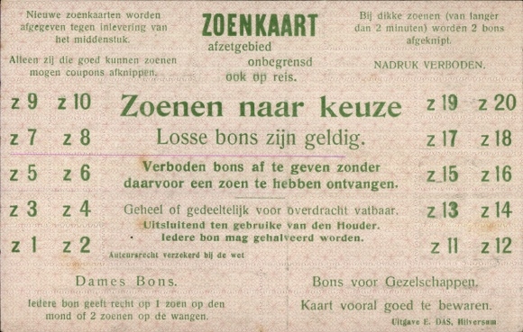 Ak Zoenkaart,, Zoenen naar keuze, Damens Bons, Bons voor Gezelschappen