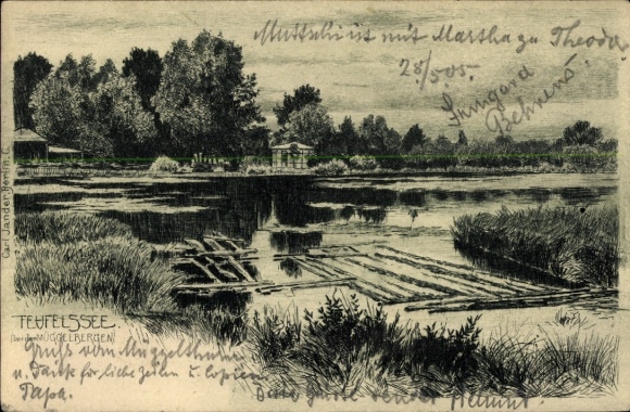 Künstler Ak Berlin Köpenick, Teufelssee bei den Müggelbergen