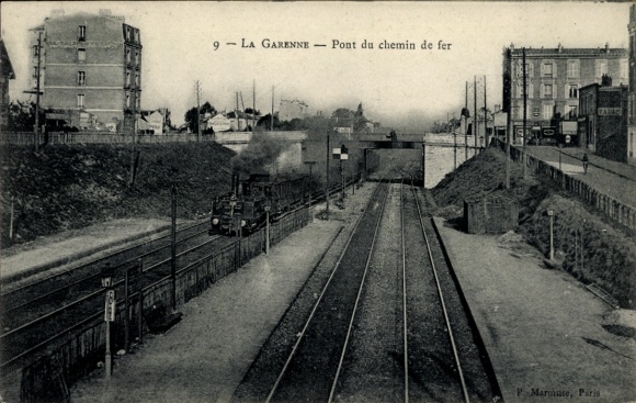 Postcard La Garenne Colombes Hauts de Seine, railway bridge