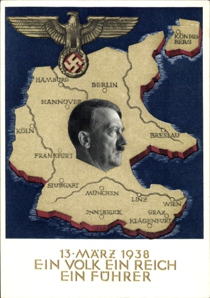 Postal stationery Postcard Klein, One People, One Reich, One Führer, Anschluss of Austria 1938, Greater Germany