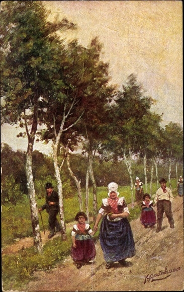 Artist PC Gerstenhauer, Johann Georg, Dutch motif, people in traditional costume