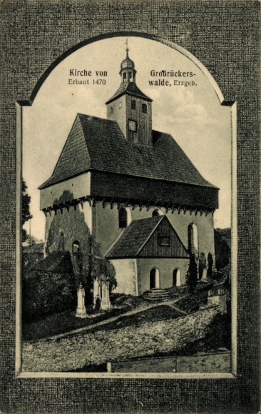 passe-partout Ak Großrückerswalde in het Erzgebirge, kerk, gebouwd in 1470