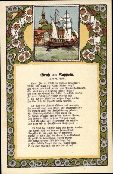 Steindruck Ak Kappeln an der Schlei, Gedicht