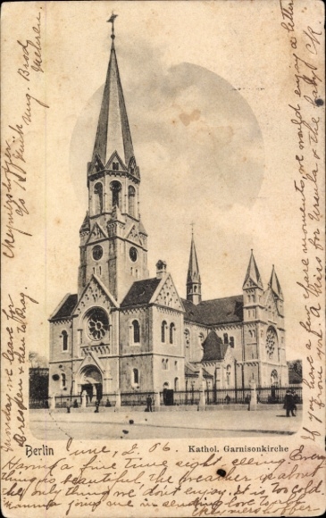 Postcard Berlin Neukölln, Catholic Garrison Church