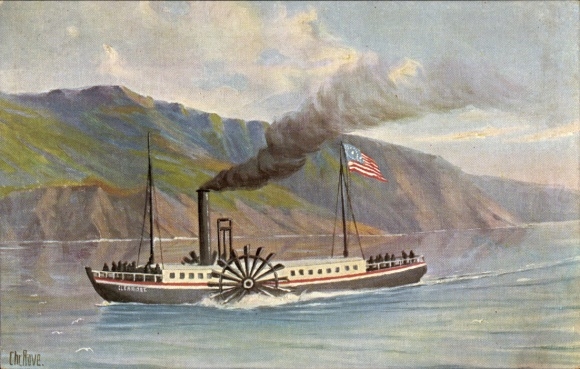 Artist Postcard Rave, Chr., Marine Gallery 112, First paddle steamer on the Hudson River, 1807