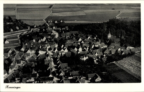 Postcard Hemmingen in Württemberg, aerial photograph