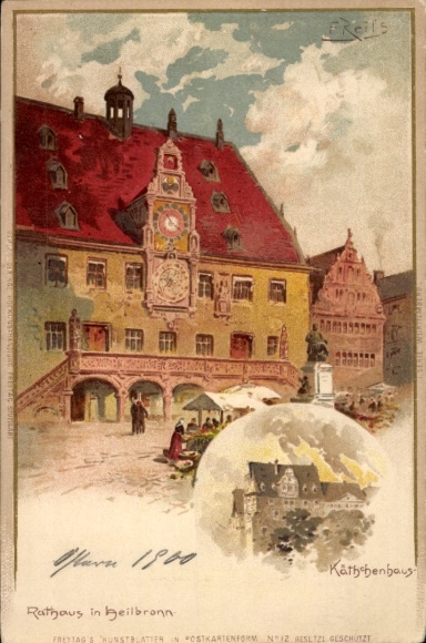 Kunstenaar litho Reiss, Fitz, Heilbronn am Neckar, Kätchenhaus, stadhuis