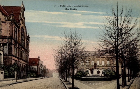 Ak Bochum im Ruhrgebiet, Goethestraße, Denkmal, Häuser