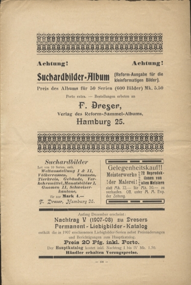 Liebig pictures newspaper advertising Dreser issue 10, volume 12, 1907