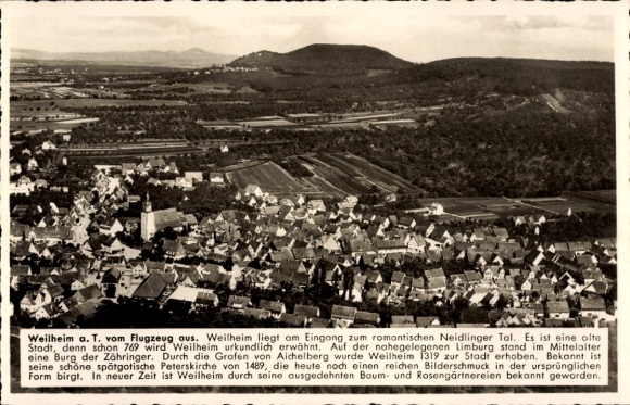 Ak Weilheim Tübingen am Neckar, Weilheim a. T. vom Flugzeug aus, romantisches Neidlinger Tal, spä